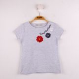 Toontoy Kız Çocuk Çiçek Nakışlı T-shirt - 1 Yaş - Gri