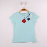 Toontoy Kız Çocuk Çiçek Nakışlı T-shirt - 1 Yaş - Mint