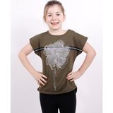 Toontoy Kız Çocuk Çiçek Şeritli T-Shirt - 12 Yaş - Haki