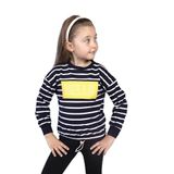 Toontoy Kız Çocuk Çizgi Desenli Baskılı Sweatshirt Lacivert 3 YAŞ