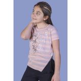 Toontoy Kız Çocuk Çizgili Kelebek Baskılı T-Shirt - 8 Yaş - Somon
