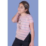 TOONTOY Kız Çocuk Çizgili Kelebek Baskılı Tişört 10 Yaş, 10 Yaş, 11036-, Somon, Kız Çocuklar