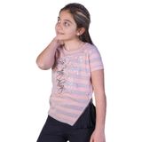 TOONTOY Kız Çocuk Çizgili Kelebek Baskılı Tişört 12 Yaş, 12 Yaş, 11036-, Somon, Kız Çocuklar