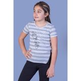 Toontoy Kız Çocuk Çizgili Kelebek Baskılı Tişört - 8 Yaş - Gri