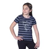 Toontoy Kız Çocuk Çizgili Kelebek Baskılı Tişört Lacivert
