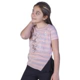 Toontoy Kız Çocuk Çizgili Kelebek Baskılı Tişört Somon