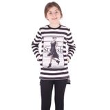 TOONTOY Kız Çocuk Çizgili Kız Baskılı Tişört 8 Yaş, 8 Yaş, 16262-, Beyaz, Kız Çocuklar