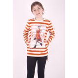 TOONTOY Kız Çocuk Çizgili Kız Baskılı Tişört 8 Yaş, 8 Yaş, 16262-, Turuncu, Kız Çocuklar