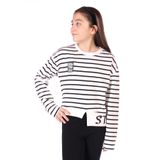 Toontoy Kız Çocuk Çizgili Striped Baskılı Sweatshirt - 6 - 7 Yaş - Beyaz