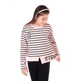 Toontoy Kız Çocuk Çizgili Striped Baskılı Sweatshirt - 6 - 7 Yaş - Pudra
