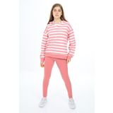 Toontoy Kız Çocuk Çizgili Üçlü Taytlı Takım Gül Kurusu 8-9 YAŞ