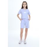 Toontoy Kız Çocuk Crop Aloha Yazı Baskılı Şortlu Takım Mavi 13-14 YAŞ
