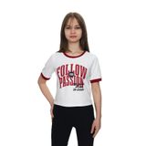 TOONTOY Kız Çocuk Crop Garni Baskılı Tişört 14 Yaş, 14 Yaş, 24708, Bordo, Kız Çocuklar