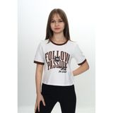 Toontoy Kız Çocuk Crop Garni Baskılı Tişört Bordo 12 YAŞ