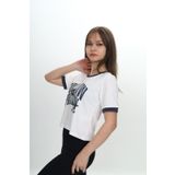 Toontoy Kız Çocuk Crop Garni Baskılı Tişört Füme 10 YAŞ