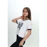 Toontoy Kız Çocuk Crop Garni Baskılı Tişört Füme 14 YAŞ