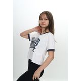 Toontoy Kız Çocuk Crop Garni Baskılı Tişört Füme 8 YAŞ