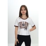 Toontoy Kız Çocuk Crop Garni Baskılı Tişört Kahve 12 YAŞ