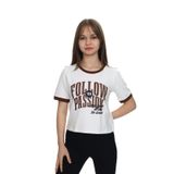 Toontoy Kız Çocuk Crop Garni Baskılı Tişört Kahve 8 YAŞ
