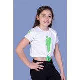 Toontoy Kız Çocuk Crop Model Baskılı Taş İşlemeli Tişört Ekru 12 YAŞ