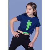 Toontoy Kız Çocuk Crop Model Baskılı Taş İşlemeli Tişört Lacivert 12 YAŞ