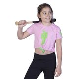 Toontoy Kız Çocuk Crop Model Baskılı Taş İşlemeli Tişört Pembe 12 YAŞ