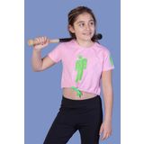 Toontoy Kız Çocuk Crop Model Baskılı Taş İşlemeli Tişört Pembe 8 YAŞ