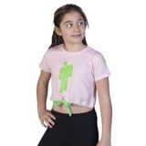 Toontoy Kız Çocuk Crop Model Baskılı Taş İşlemeli Tişört Pudra 12 YAŞ