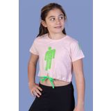 Toontoy Kız Çocuk Crop Model Baskılı Taş İşlemeli Tişört Pudra 14 YAŞ