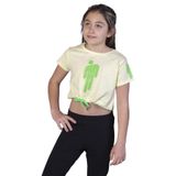 Toontoy Kız Çocuk Crop Model Baskılı Taş İşlemeli Tişört Sarı 10 YAŞ