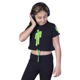 Toontoy Kız Çocuk Crop Model Baskılı Taş İşlemeli Tişört Siyah 8 YAŞ