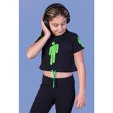 Toontoy Kız Çocuk Crop Model Baskılı Taş İşlemeli Tişört