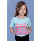 Toontoy Kız Çocuk Crop Model Cebi Reflektör Detaylı Baskılı Tişört - 7 Yaş - Mint