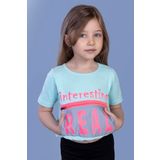 Toontoy Kız Çocuk Crop Model Cebi Reflektör Detaylı Baskılı Tişört Mint Yeşili 7 YAŞ