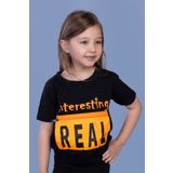 Toontoy Kız Çocuk Crop Model Cebi Reflektör Detaylı Baskılı Tişört Siyah 8 YAŞ