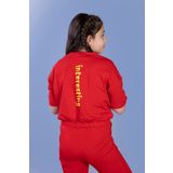 Toontoy Kız Çocuk Crop Model Cep Detaylı Baskılı Eşofman Takımı - 6 Yaş - Kırmızı