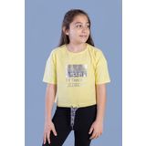 Toontoy Kız Çocuk Crop Model Kordon Detaylı Varak Baskılı Tişört Sarı 14 YAŞ