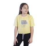 Toontoy Kız Çocuk Crop Model Kordon Detaylı Varak Baskılı Tişört Sarı 8 YAŞ