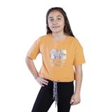 Toontoy Kız Çocuk Crop Model Kordon Detaylı Varak Baskılı Tişört Turuncu 10 YAŞ