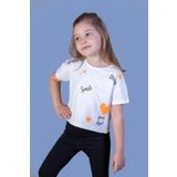Toontoy Kız Çocuk Crop Model Neon Baskılı Tişört Ekru 3 YAŞ