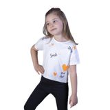 Toontoy Kız Çocuk Crop Model Neon Baskılı Tişört Ekru 5 YAŞ