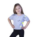 Toontoy Kız Çocuk Crop Model Neon Baskılı Tişört Gri Melanj 6 YAŞ