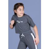 Toontoy Kız Çocuk Crop Model Tişört Antrasit Melanj 8 YAŞ