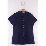 Toontoy Kız Çocuk Dantelli İnci İşlemeli Okul T-Shirt - 13 Yaş - Lacivert
