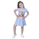Toontoy Kız Çocuk Dijital Baskılı Taş Işlemeli Elbise - 6 Yaş - Gri Melanj