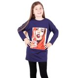 Toontoy Kız Çocuk Dijital Kız Baskılı Elbise Lacivert 14 YAŞ