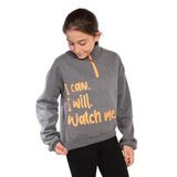 Toontoy Kız Çocuk Dik Yaka Fermuarlı Baskılı Sweatshirt Antrasit Melanj 10-11 YAŞ