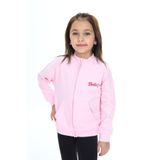 Toontoy Kız Çocuk Dik Yaka Fermuarlı Düşük Omuz Cepli Nakış Baskılı Örme Hırka - 2 İplik Şardonlu