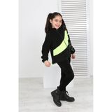 Toontoy Kız Çocuk Dik Yaka Fermuarlı Renk Bloklu Reglan Kol Polar Hırka - Beli Ayarlanabilir Lastikli