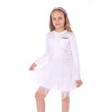 TOONTOY Kız Çocuk Düğmeli Girl Nakışlı Tüllü Elbise, Beyaz, 8-9 Yaş
